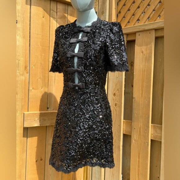 🆕 REBECCA VALLANCE 🧿 NWOT x Nicky Hilton Diana Black Bow Sequin Mini, Sz US 2 - Picture 4 of 16